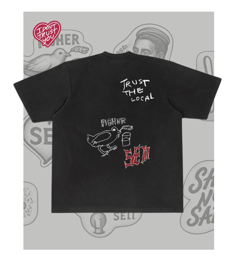 T-shirt Trust The Local Black White SEII view 2